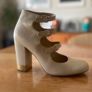 EUC cream with gold Chloe chunky heels